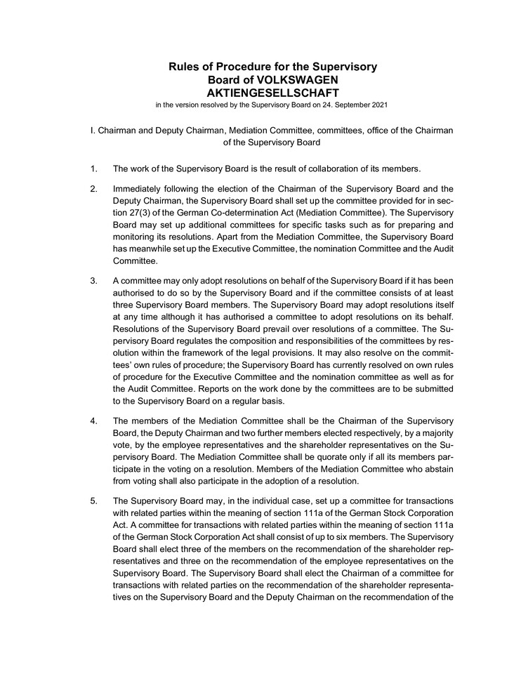 Rules of Procedure for the Supervisory Board and its Committees