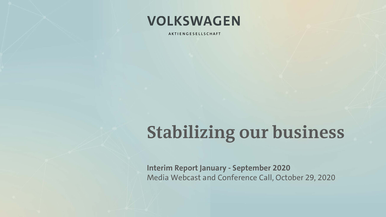 Volkswagen Group Presentation - Q3 2020 Press Audio Webcast and Conference Call