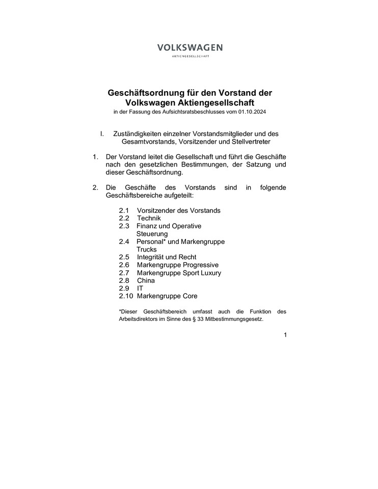 Geschäftsordnung für den Vorstand