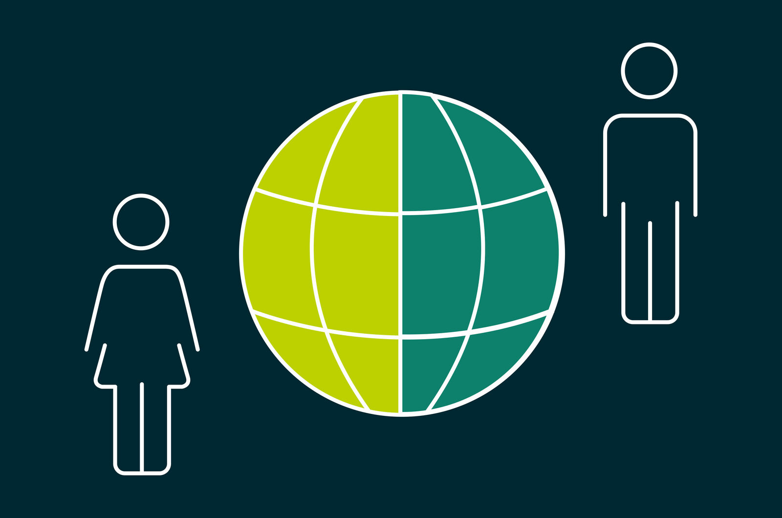 a girl on the left and a boy on the right with a globe between them